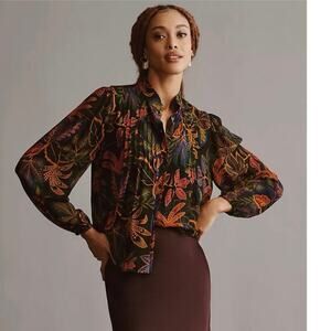 Anthropology Farm Rio Mock-Neck Billow Blouse Sz Small EUC